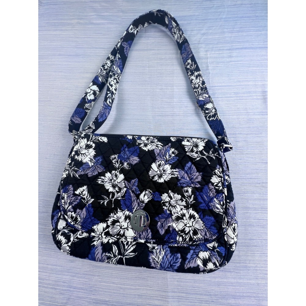 Vera Bradley Midnight Blues Floral Quilted Cotton Shoulder Bag Turn-lock Navy